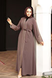 Nakış işlemeli Kahverengi Tesettür Abaya 29114KH