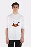 Unisex Beyaz Oversize T-shirt Chocolate Splash Caramel Peanut Dripping Caramel