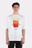 Unisex Beyaz Oversize T-shirt I Speak French (fries)