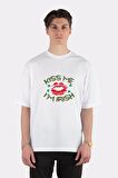 Unisex Beyaz Oversize T-shirt Kiss Me I'am Black Irish St.patrick Day