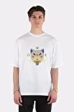 Unisex Beyaz Oversize T-shirt Mystic Cat