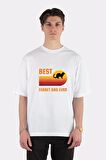 Unisex Beyaz Oversize T-shirt Retro Sunset Vintage Best Ferret Dad Ever