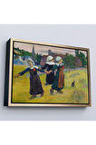 Ahşap Çerçeveli Paul Gauguin Bretonlu Kızlar Dans Tablosu
