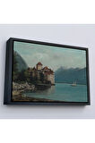 Ahşap Çerçeveli Gustave Courbet - Cenevre Gölü'Ndeki Chillon Kalesi Tablo-7094