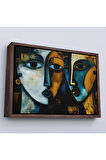 Ahşap Çerçeveli Soyut Yüzler Tablosu-7221