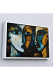 Ahşap Çerçeveli Soyut Yüzler Tablosu-7221
