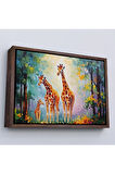 Ahşap Çerçeveli Ormandaki Ağaçların Altında Dinlenen Zürafa Aile Tablosu-7229