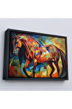 Ahşap Çerçeveli Kübizm Renkli At Tablosu-7245