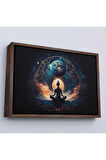 Ahşap Çerçeveli Meditasyon Yapan Kadın Lotus'Ta Evrenle Bağlantı Tablosu-7251