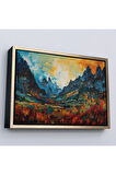 Ahşap Çerçeveli Dağlar Gün Batımı Tablosu-7265