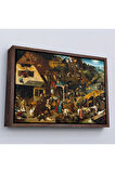 Ahşap Çerçeveli Yaşlı Pieter Brueghel - Hollanda Atasözleri Mavi Pelerin Tablo-7267