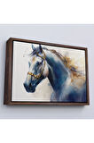 Ahşap Çerçeveli Altın Detaylı Beyaz At Tablosu-7278