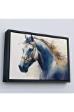 Ahşap Çerçeveli Altın Detaylı Beyaz At Tablosu-7278