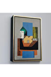 Ahşap Çerçeveli Pablo Picasso - Gitar, Şişe Ve Meyve Kase Tablosu-7317