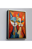 Ahşap Çerçeveli Pablo Picasso Tarzı - Soyut Renkli Kediler Tablo-7369
