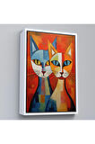Ahşap Çerçeveli Pablo Picasso Tarzı - Soyut Renkli Kediler Tablo-7369
