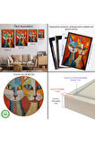 Ahşap Çerçeveli Pablo Picasso Tarzı - Soyut Renkli Kediler Tablo-7369