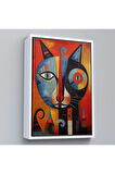Ahşap Çerçeveli Pablo Picasso Tarzı - Soyut Renkli Kedi Tablo-7371