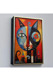 Ahşap Çerçeveli Pablo Picasso Tarzı - Soyut Renkli Kedi Tablo-7371
