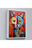 Ahşap Çerçeveli Pablo Picasso Tarzı - Soyut Renkli Kedi Tablo-7372