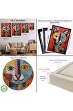 Ahşap Çerçeveli Pablo Picasso Tarzı - Soyut Renkli Kedi Tablo-7372