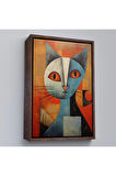 Ahşap Çerçeveli Pablo Picasso Tarzı - Soyut Renkli Kedi Tablo-7373