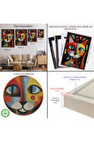 Ahşap Çerçeveli Pablo Picasso Tarzı - Soyut Renkli Kedi Tablo-7374
