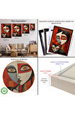 Ahşap Çerçeveli Pablo Picasso Tarzı - Soyut Renkli Kadın Ve Keditablo-7376