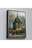 Ahşap Çerçeveli Vincent Van Gogh - Cemaat Nuenen'Deki Reform Kilisesinden Ayrılıyor Tablo-7466