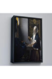 Ahşap Çerçeveli Johannes Vermeer - Teraziyi Tutan Kadın Tablosu - A Woman Holding A Balance-7500