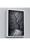 Ahşap Çerçeveli Karanlıktaki Gizemli Ağaç Tablosu-7508