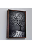 Ahşap Çerçeveli Karanlıktaki Gizemli Ağaç Tablosu-7508