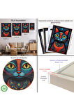 Ahşap Çerçeveli Pablo Picasso Tarzı - Soyut Renkli Kedi Tablo-7512