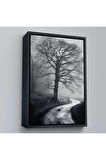 Ahşap Çerçeveli Karanlıktaki Gizemli Ağaç Tablosu-7522