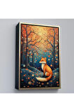 Ahşap Çerçeveli Soyut Ormandaki Sarı Tilki Tablosu-7527