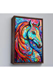 Ahşap Çerçeveli Renkli Soyut At Tablosu-7528