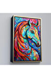 Ahşap Çerçeveli Renkli Soyut At Tablosu-7528