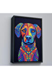 Ahşap Çerçeveli Mandala Renkli Köpek Tablo-7545