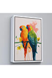 Ahşap Çerçeveli Daldaki Renkli Pağanlar Tablo-7566