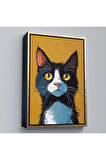 Ahşap Çerçeveli Soyut Renkli Kedi Tablo-7612