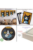 Ahşap Çerçeveli Soyut Renkli Kedi Tablo-7612
