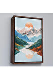 Ahşap Çerçeveli Dağların Arasındaki Güneş Manzarası Tablo-7617