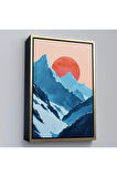 Ahşap Çerçeveli Dağların Arasındaki Soyut Güneş Manzara Tablo-7620