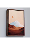 Ahşap Çerçeveli Dağın Arkasındaki Soyut Güneş Manzara Tablo-7622