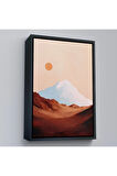 Ahşap Çerçeveli Dağın Arkasındaki Soyut Güneş Manzara Tablo-7622