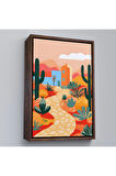 Ahşap Çerçeveli Pastel Tonlardaki Minimalist Meksikan Tablo-7671