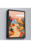 Ahşap Çerçeveli Pastel Tonlardaki Minimalist Meksikan Tablo-7671