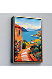 Ahşap Çerçeveli Pastel Minimalist Deniz Manzarası Tablo-7672