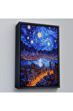 Ahşap Çerçeveli Vincent Van Gogh Tarzı New York Manzara Tablosu-7700
