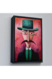 Ahşap Çerçeveli Bıyıklı İkonik Sürreal Adam Tablosu-7732